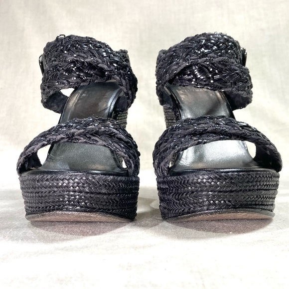 Stuart Weitzman Hoopla wedge in black braided leather platform espadrilles - Picture 4 of 10